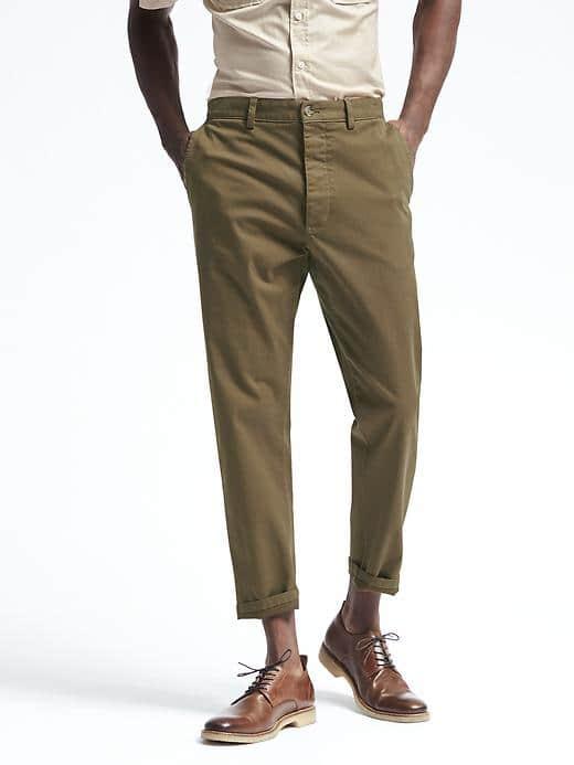 Banana Republic Mens Heritage Slim Linen Blend Pant - Green Stripe