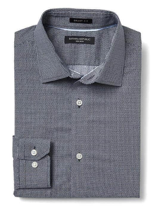 Banana Republic Mens Grant Fit Non Iron Mini Checkered Shirt - Navy Star