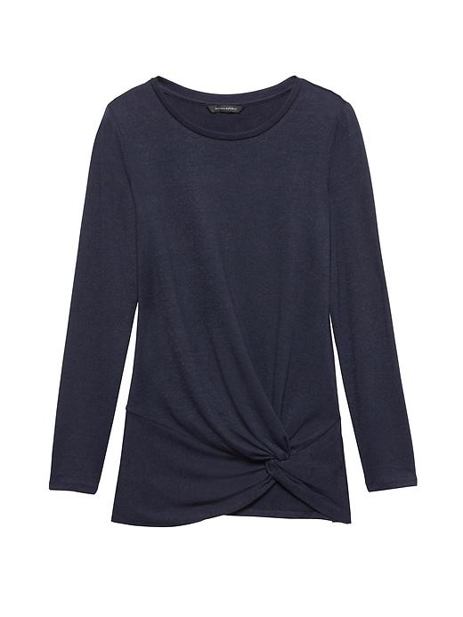 Banana Republic Womens Petite Luxespun Twist-front T-shirt Navy Blue Size Xxs