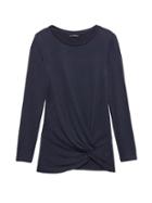 Banana Republic Womens Petite Luxespun Twist-front T-shirt Navy Blue Size Xxs