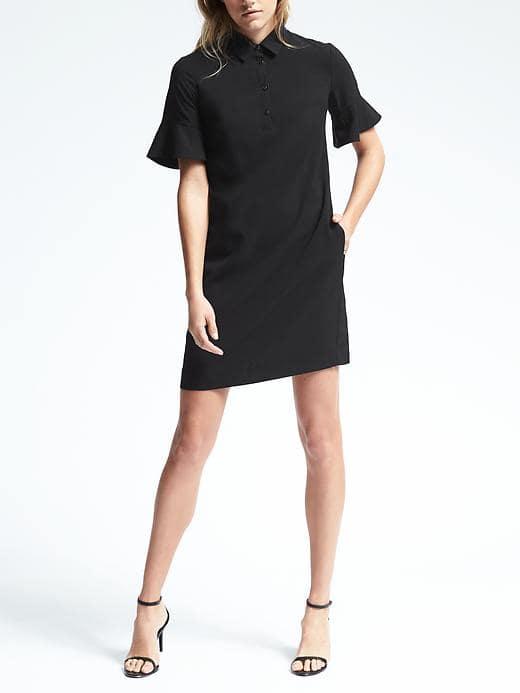Banana Republic Womens Flutter Sleeve Polo Dress - Black