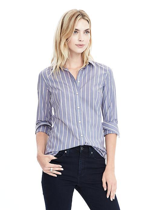 Banana Republic Riley Fit Striped Shirt Size 0 Petite - Green