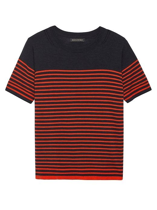 Banana Republic Womens Machine-washable Merino Short-sleeve Crew Navy & Red Stripe Size S