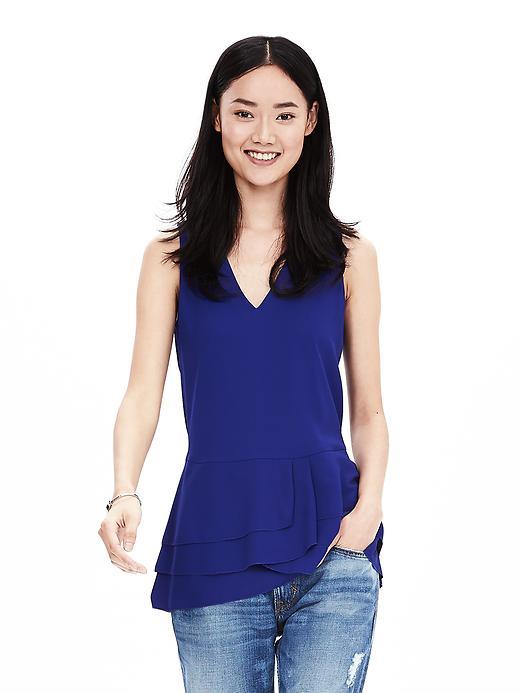 Banana Republic Womens Crepe Asymmetrical Ruffle Tank Size L - Royal Violet