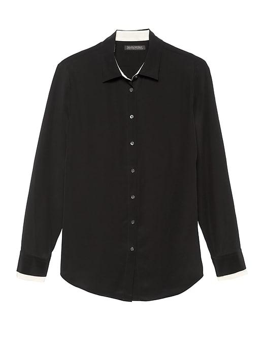 Banana Republic Womens Dillon Classic-fit Washable Silk Shirt Black Size S
