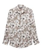Banana Republic Womens Petite Dillon Classic-fit Sheer Floral Stripe Shirt Taupe Floral Size Xs