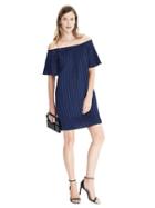 Banana Republic Womens Off The Shoulder Dress Size L Tall - Bold Blue Stripe