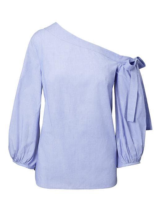 Banana Republic Womens One Shoulder Bow Top - Light Blue