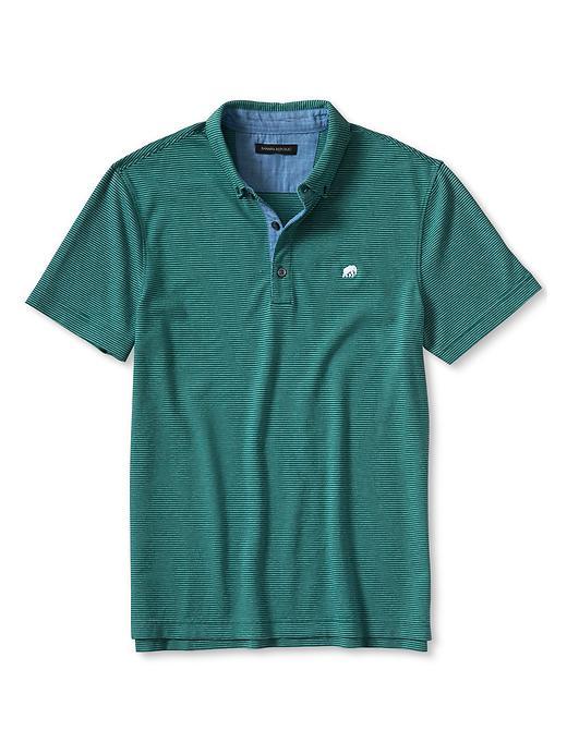 Banana Republic Mens Signature Feeder Stripe Pique Polo Size L Tall - Green Earth