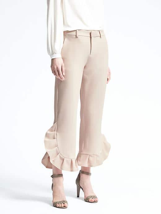 Banana Republic Womens Logan Fit Ruffle Crop Pant - Warm Stone