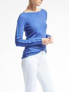 Banana Republic Womens Merino Scallop Boatneck Sweater - Medium Blue Heather