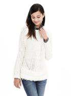 Banana Republic Womens Fringe Hem Cable Knit Pullover Size L - White