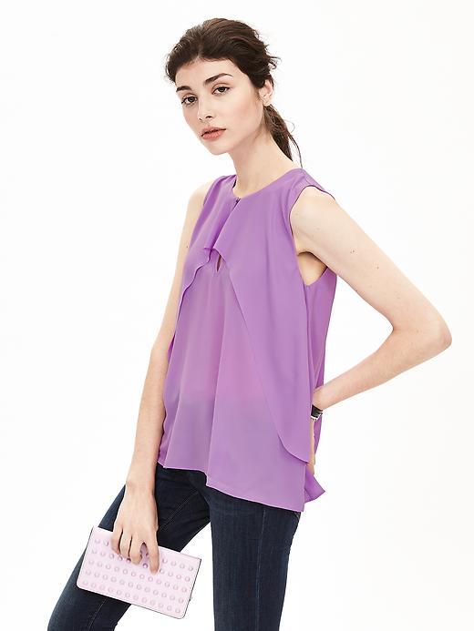 Banana Republic Womens Layered Crepe Keyhole Tank Size L - Summer Plum