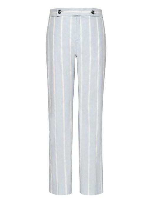 Banana Republic Womens Petite Avery Straight-fit Stretch Linen-cotton Stripe Pant Light Blue Size 0