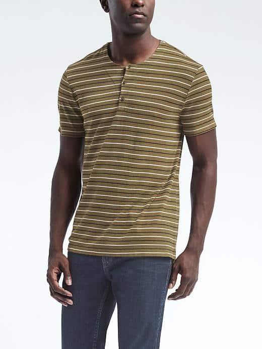 Banana Republic Mens Heritage Stripe Henley - Olive