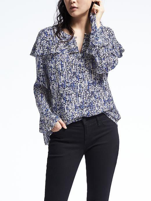 Banana Republic Womens Multi Flounce Shirt - Preppy Navy