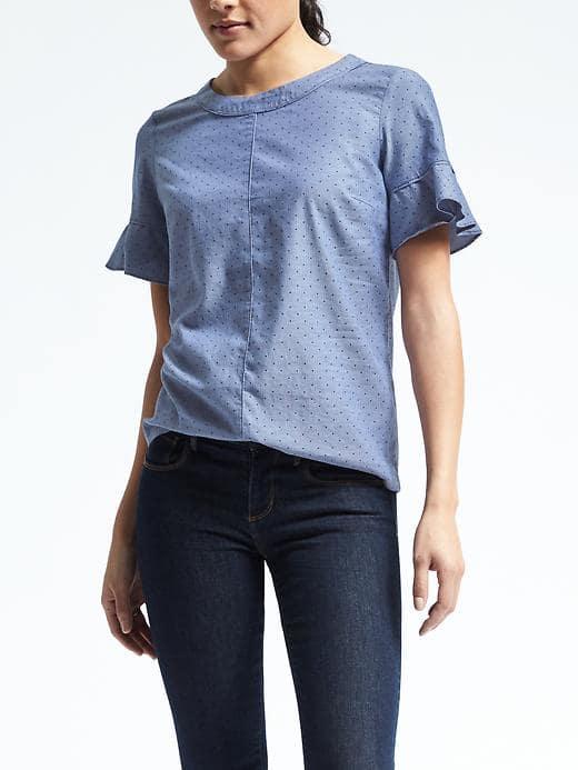 Banana Republic Womens Dillon Fit Classic Oxford Dot Shirt - Navy