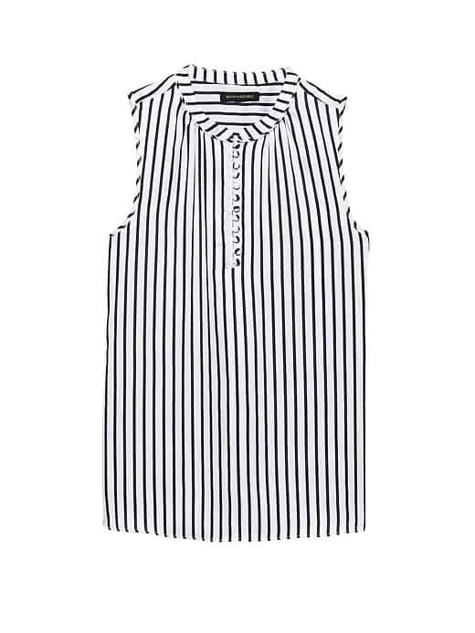 Banana Republic Womens Petite Stripe Button-front Top White Size L