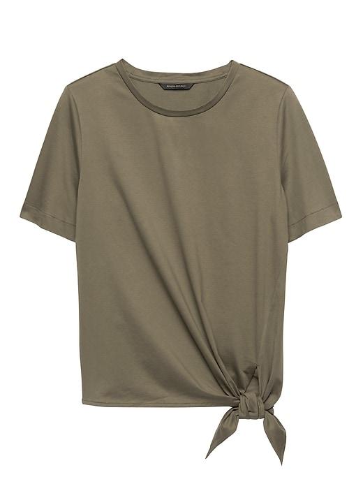 Banana Republic Womens Supima Cotton Tie-front Crew Olive Size M