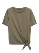 Banana Republic Womens Supima Cotton Tie-front Crew Olive Size M
