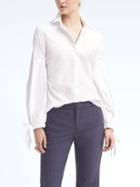 Banana Republic Womens Riley Fit White Pleated Bell Sleeve Shirt - White