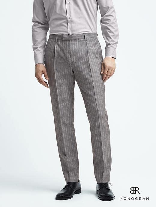 Banana Republic Mens Slim Monogram Gray Stripe Wool Blend Suit Trouser - Gray