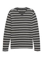 Banana Republic Mens Heritage Stripe Long-sleeve Crew-neck T-shirt Charcoal Gray Size M