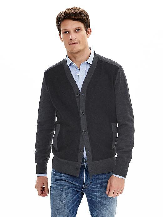 Banana Republic Mens Flannel Front Cardigan Size L Tall - Dark Charcoal Heather
