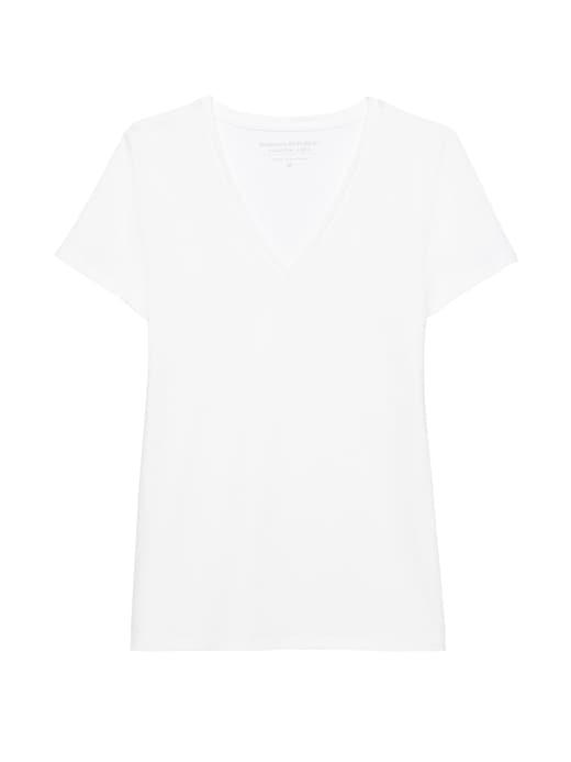 Banana Republic Womens Stretch Cotton-modal Fitted V-neck T-shirt White Size L