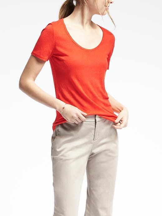 Banana Republic Womens Signature Linen Scoop Tee - Geo Red