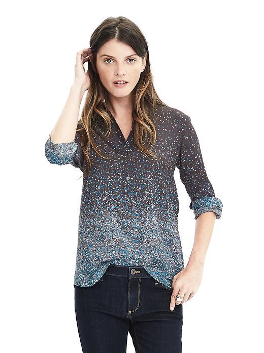 Banana Republic Womens Dillon Fit Ombre Floral Shirt Size L - Gray Sky