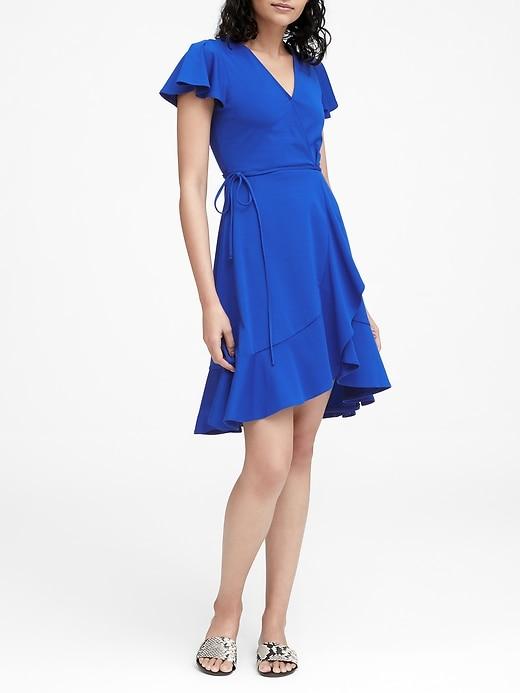 Banana Republic Soft Ponte Ruffle Wrap Dress