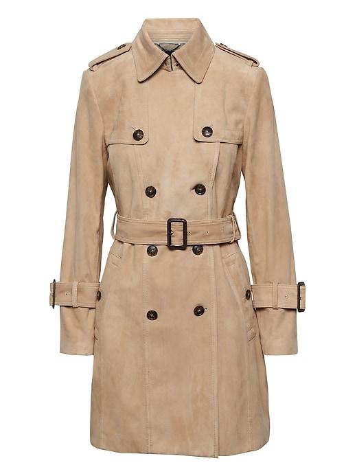 Banana Republic Womens Petite Suede Classic Trench Coat Tan Size L