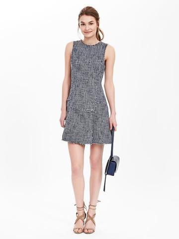 Banana Republic Womens Tweed Fit And Flare Dress Size 0 Petite - Blue