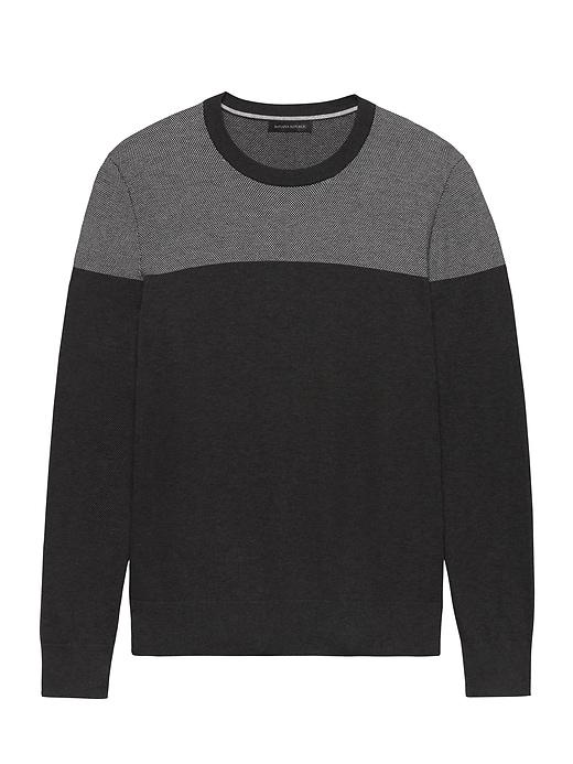 Banana Republic Mens Supima Cotton Colorblock Birdseye Sweater Dark Charcoal Size L