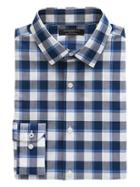 Banana Republic Mens Camden Standard-fit Non-iron Plaid Shirt Damselfish Blue Size M