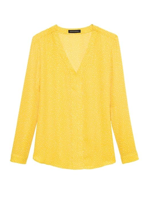 Banana Republic Petite Leaf Print Long-sleeve V-neck Top