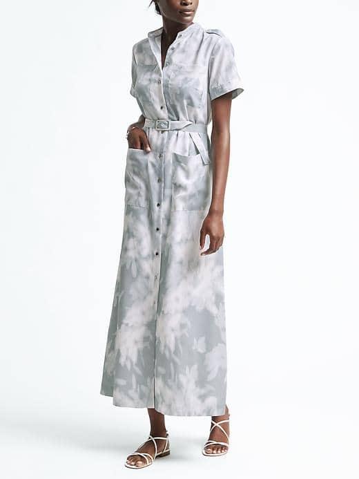 Banana Republic Womens Printed Maxi Utility Shirt Dress - Blue Print