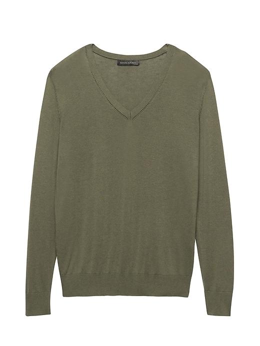 Banana Republic Womens Silk Cotton Boyfriend V-neck Sweater Olive Size S