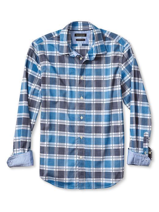 Banana Republic Mens Grant Fit Check Custom 078 Wash Shirt Size L - Blue Grey