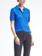 Banana Republic Silk Cotton Pointelle Polo - Bright Blue