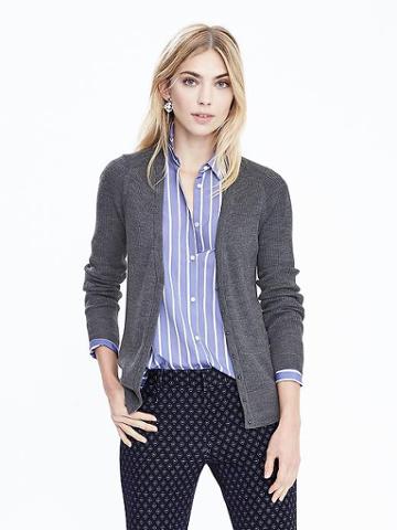 Banana Republic Womens Extra Fine Merino Wool V Neck Cardigan Size L - Dark Grey Heather