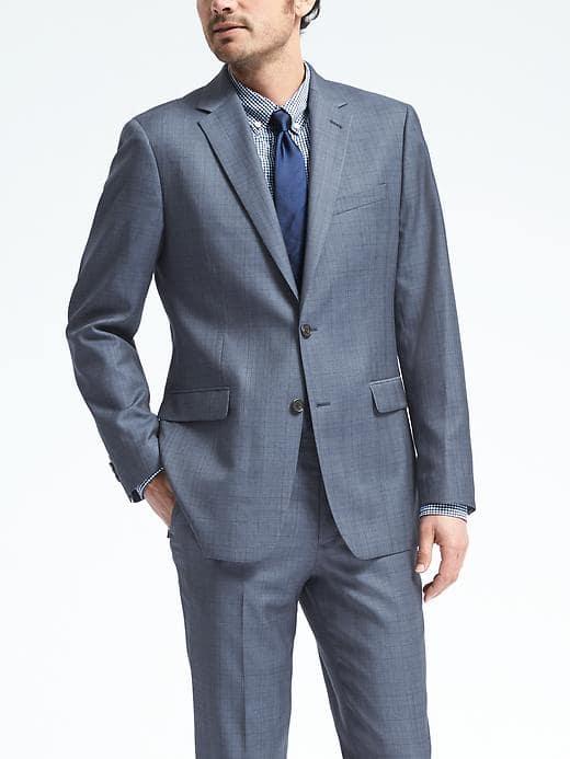 Banana Republic Mens Standard Blue Plaid Wool Suit Jacket - Blue