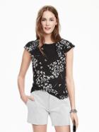 Banana Republic Womens Short Sleeve Ruffle Crepe Top Size L - Black Print