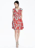 Banana Republic Womens Floral Flutter Sleeve Dress Size 0 Petite - Candy Teal