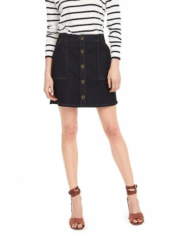 Banana Republic Womens Button Front Denim Skirt Size 0 Petite - Dark Indigo