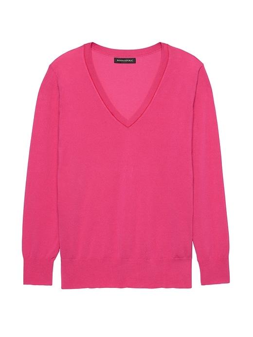 Banana Republic Womens Stretch-cotton V-neck Sweater Pink Glow Neon Size Xs