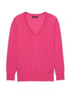 Banana Republic Womens Stretch-cotton V-neck Sweater Pink Glow Neon Size Xs