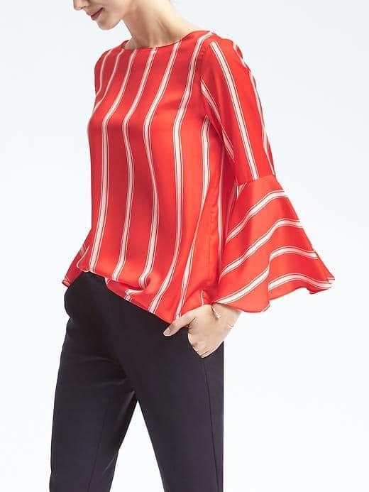 Banana Republic Womens Stripe Fluted Sleeve Top - Multi Stripe