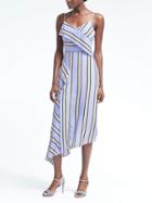 Banana Republic Womens Stripe Strappy Asymmetrical Foldover Dress - Blue Stripe